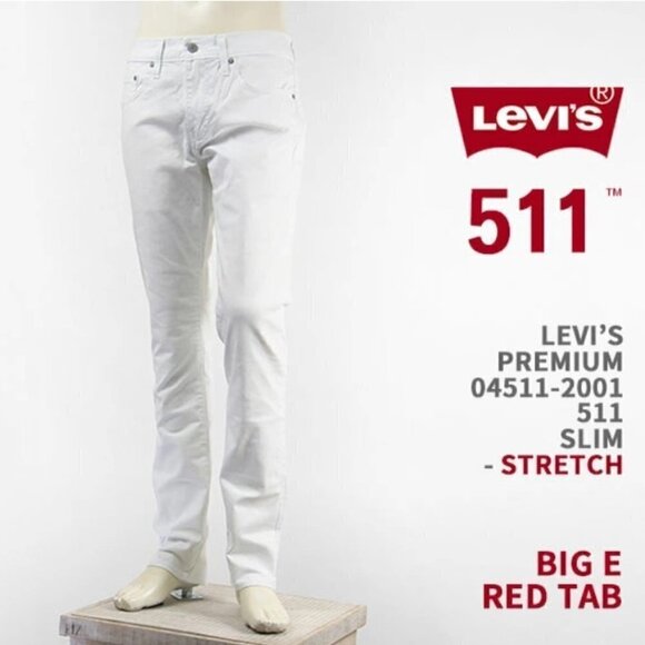 Levi’s Premium 511 Big E Red Tab White Slim Stretch Jeans Unisex W28 L30 - Picture 2 of 10